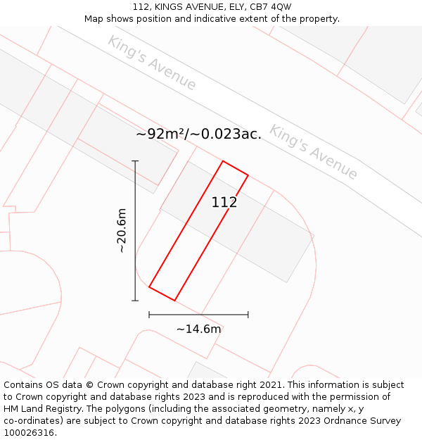 112, KINGS AVENUE, ELY, CB7 4QW: Plot and title map