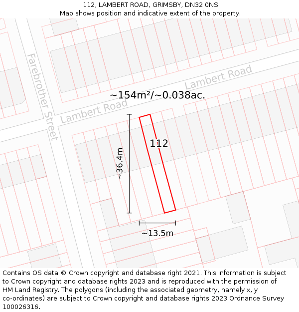 112, LAMBERT ROAD, GRIMSBY, DN32 0NS: Plot and title map