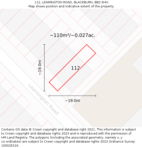 112, LEAMINGTON ROAD, BLACKBURN, BB2 6HH: Plot and title map