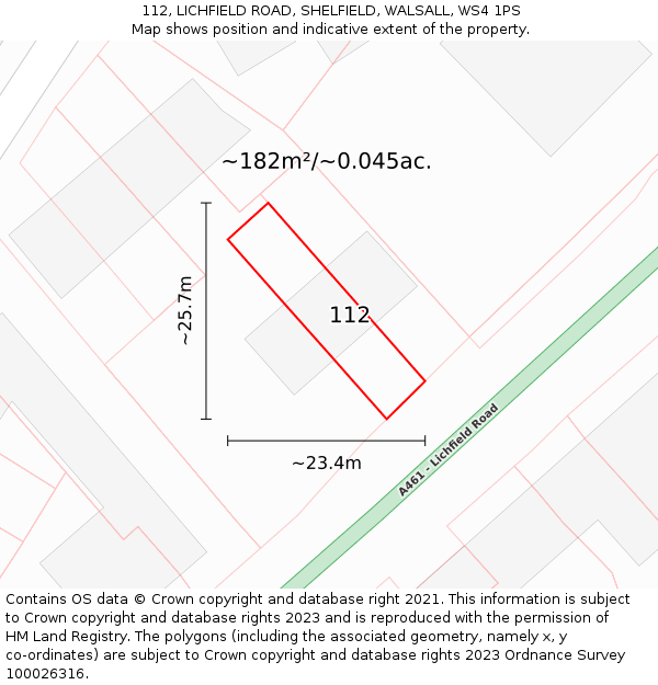 112, LICHFIELD ROAD, SHELFIELD, WALSALL, WS4 1PS: Plot and title map