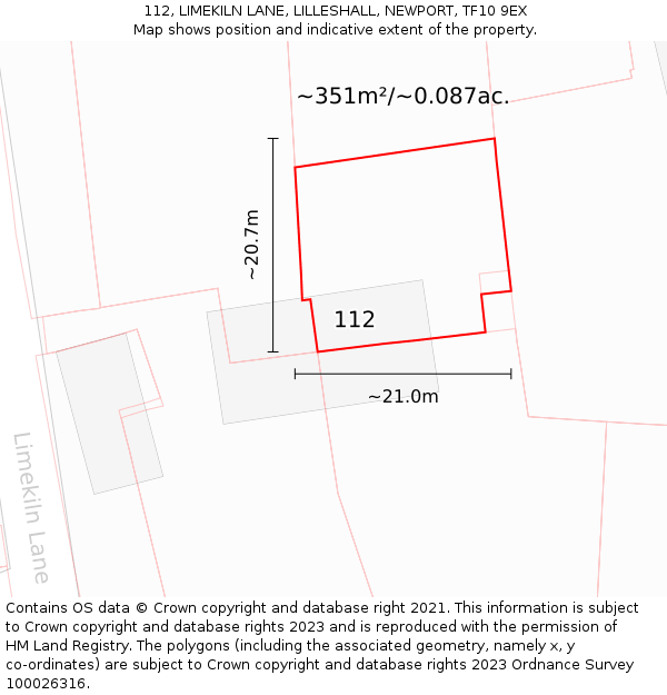 112, LIMEKILN LANE, LILLESHALL, NEWPORT, TF10 9EX: Plot and title map