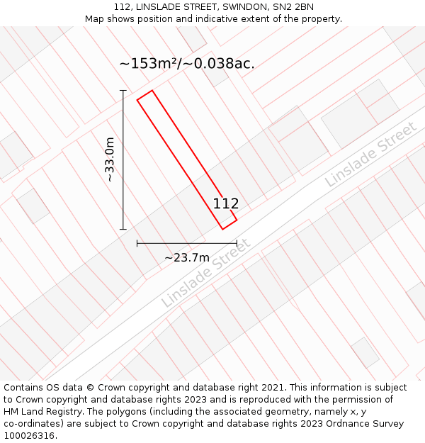 112, LINSLADE STREET, SWINDON, SN2 2BN: Plot and title map