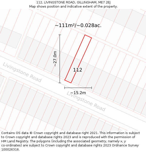 112, LIVINGSTONE ROAD, GILLINGHAM, ME7 2EJ: Plot and title map