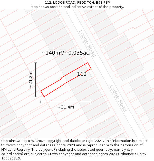 112, LODGE ROAD, REDDITCH, B98 7BP: Plot and title map