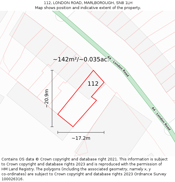 112, LONDON ROAD, MARLBOROUGH, SN8 1LH: Plot and title map
