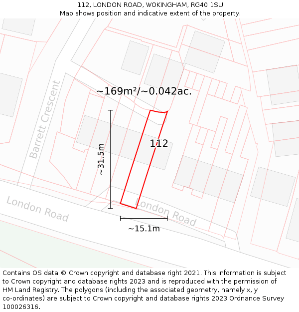 112, LONDON ROAD, WOKINGHAM, RG40 1SU: Plot and title map