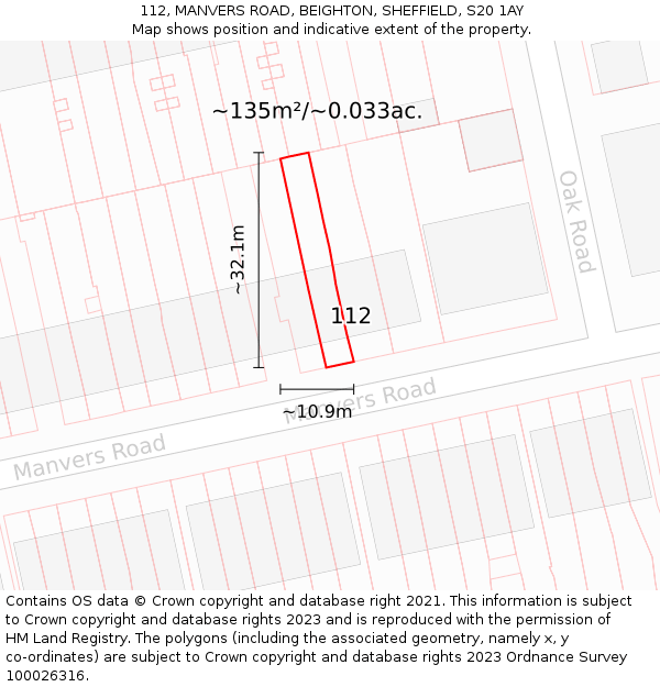 112, MANVERS ROAD, BEIGHTON, SHEFFIELD, S20 1AY: Plot and title map