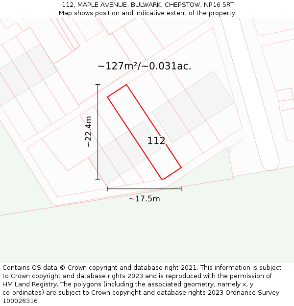112, MAPLE AVENUE, BULWARK, CHEPSTOW, NP16 5RT: Plot and title map