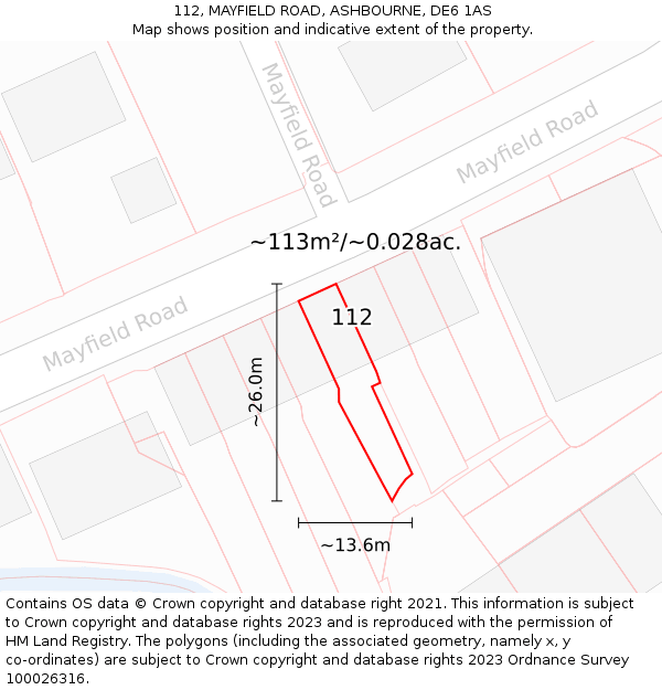 112, MAYFIELD ROAD, ASHBOURNE, DE6 1AS: Plot and title map