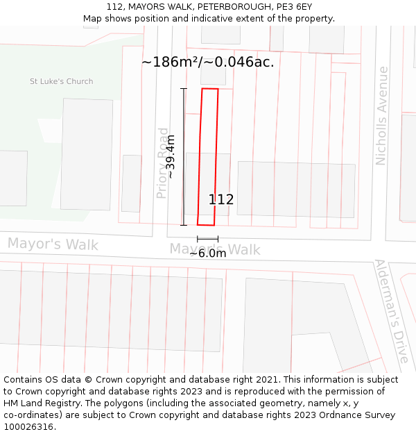 112, MAYORS WALK, PETERBOROUGH, PE3 6EY: Plot and title map