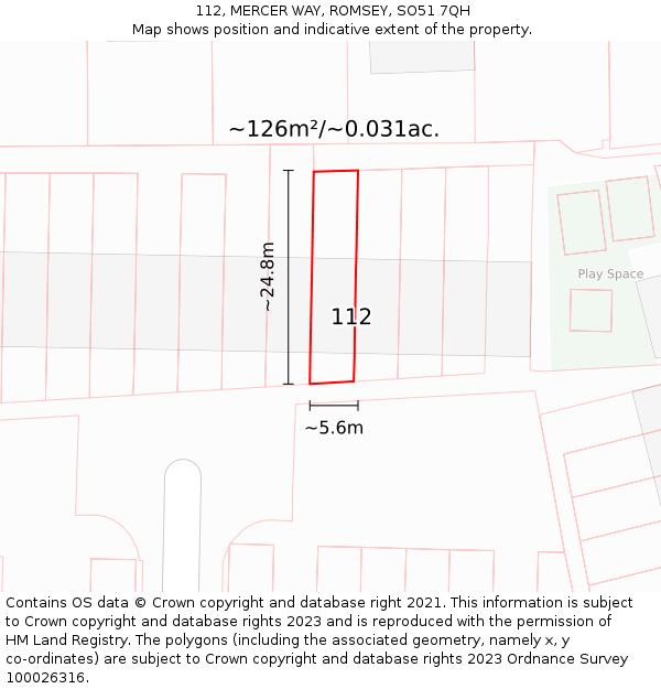 112, MERCER WAY, ROMSEY, SO51 7QH: Plot and title map