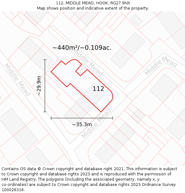 112, MIDDLE MEAD, HOOK, RG27 9NX: Plot and title map
