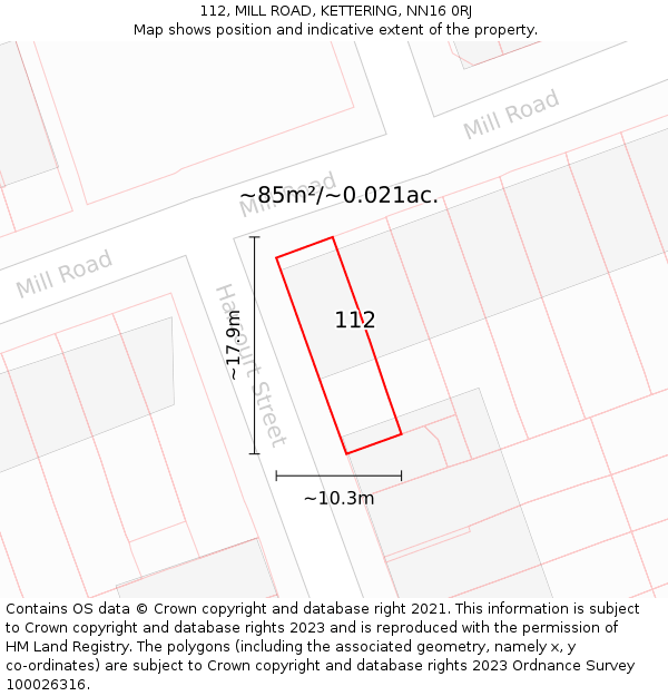 112, MILL ROAD, KETTERING, NN16 0RJ: Plot and title map