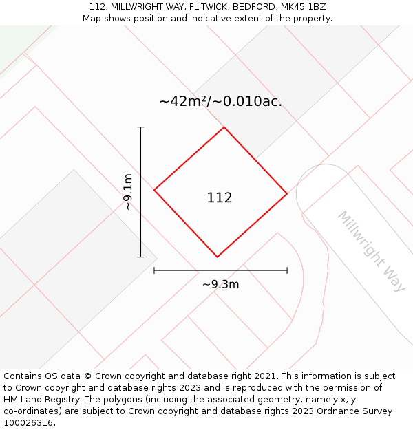 112, MILLWRIGHT WAY, FLITWICK, BEDFORD, MK45 1BZ: Plot and title map