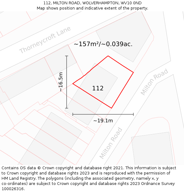 112, MILTON ROAD, WOLVERHAMPTON, WV10 0ND: Plot and title map
