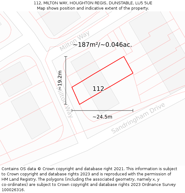 112, MILTON WAY, HOUGHTON REGIS, DUNSTABLE, LU5 5UE: Plot and title map