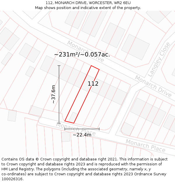112, MONARCH DRIVE, WORCESTER, WR2 6EU: Plot and title map