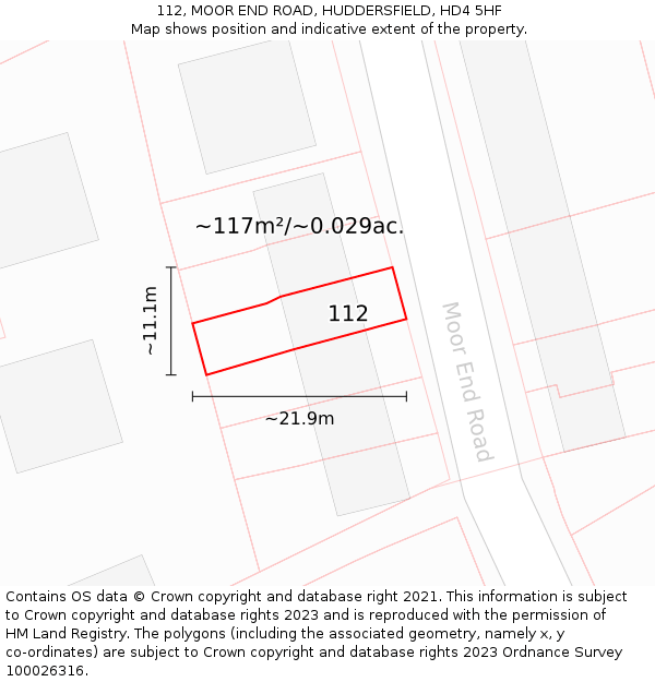 112, MOOR END ROAD, HUDDERSFIELD, HD4 5HF: Plot and title map