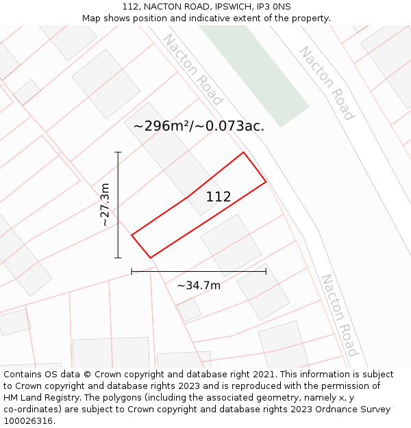 112, NACTON ROAD, IPSWICH, IP3 0NS: Plot and title map