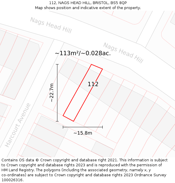 112, NAGS HEAD HILL, BRISTOL, BS5 8QP: Plot and title map