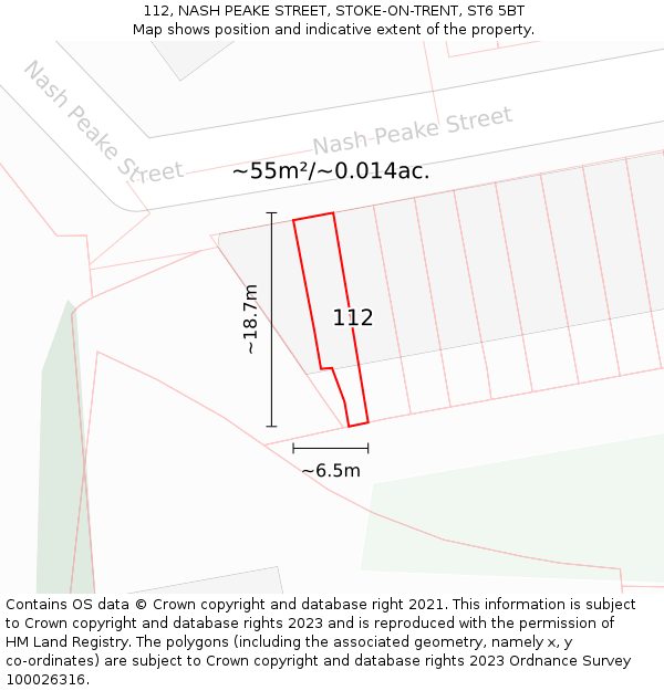 112, NASH PEAKE STREET, STOKE-ON-TRENT, ST6 5BT: Plot and title map