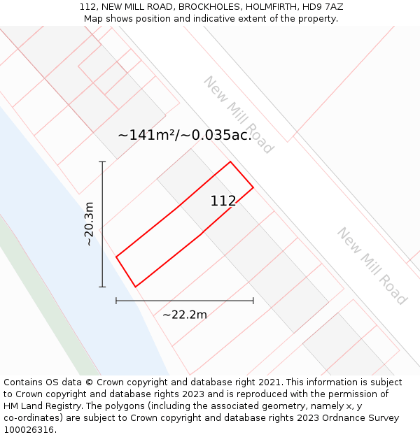 112, NEW MILL ROAD, BROCKHOLES, HOLMFIRTH, HD9 7AZ: Plot and title map
