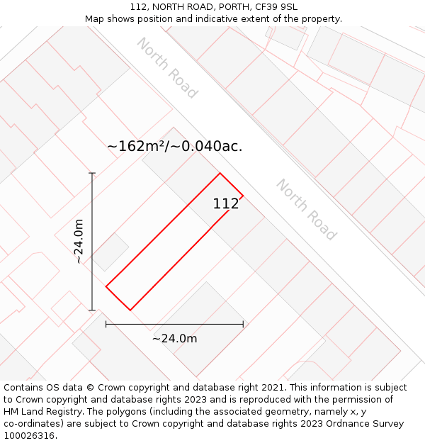 112, NORTH ROAD, PORTH, CF39 9SL: Plot and title map