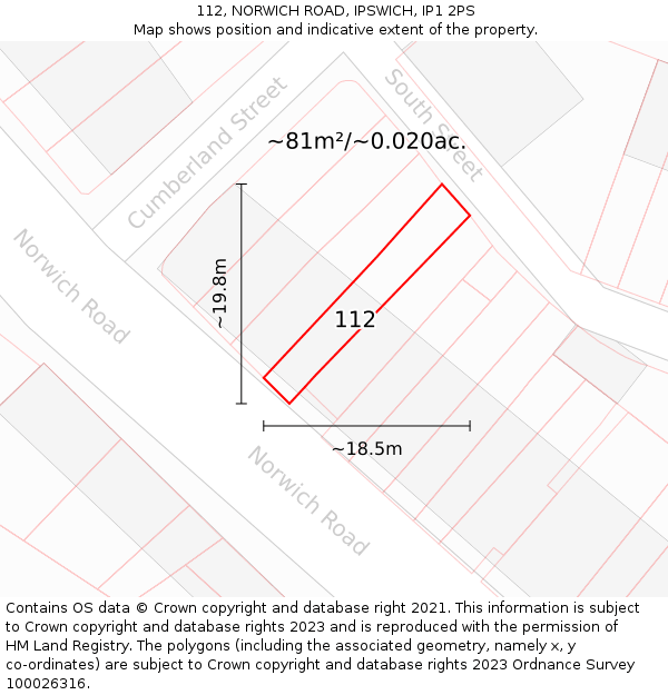 112, NORWICH ROAD, IPSWICH, IP1 2PS: Plot and title map