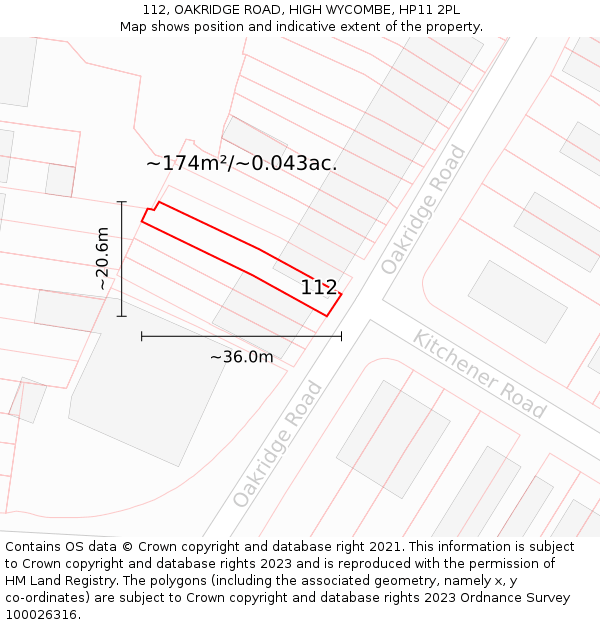 112, OAKRIDGE ROAD, HIGH WYCOMBE, HP11 2PL: Plot and title map