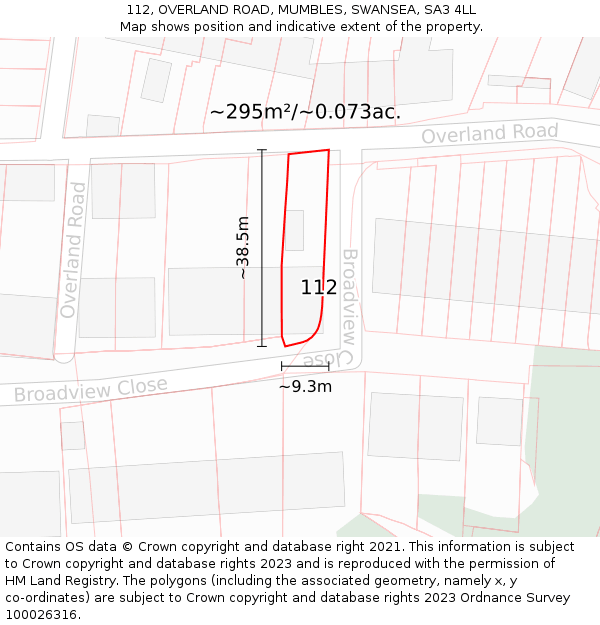 112, OVERLAND ROAD, MUMBLES, SWANSEA, SA3 4LL: Plot and title map