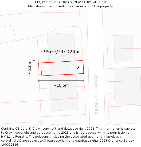 112, OVERTHORPE ROAD, DEWSBURY, WF12 0RE: Plot and title map