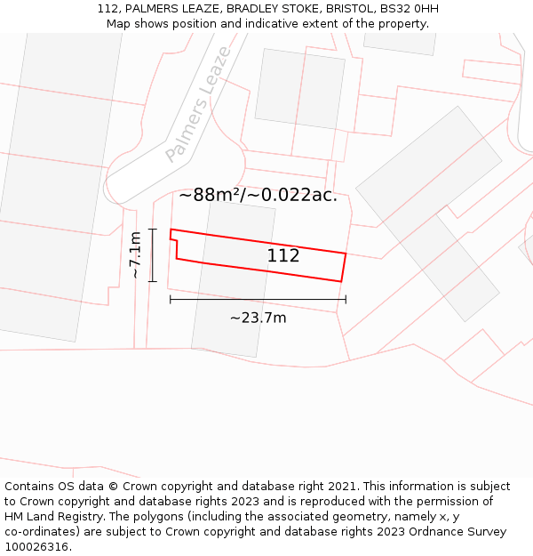 112, PALMERS LEAZE, BRADLEY STOKE, BRISTOL, BS32 0HH: Plot and title map