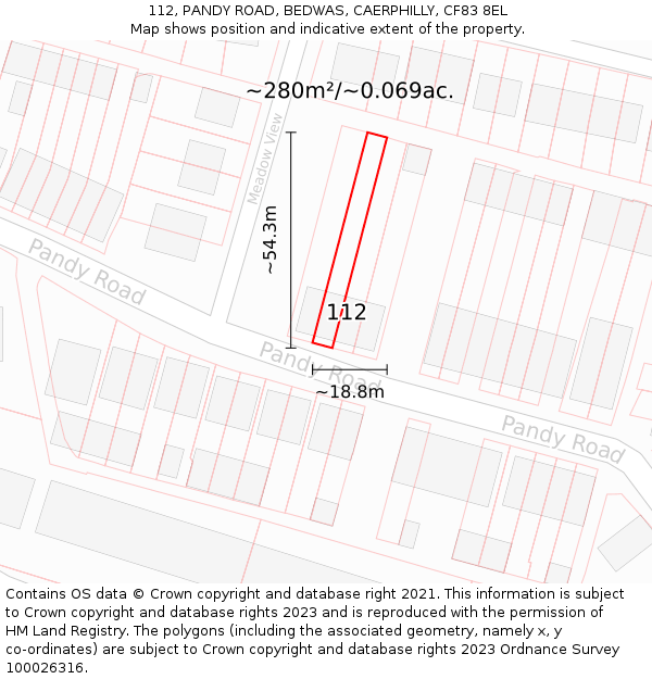 112, PANDY ROAD, BEDWAS, CAERPHILLY, CF83 8EL: Plot and title map