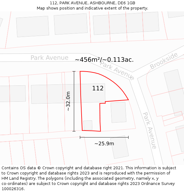 112, PARK AVENUE, ASHBOURNE, DE6 1GB: Plot and title map