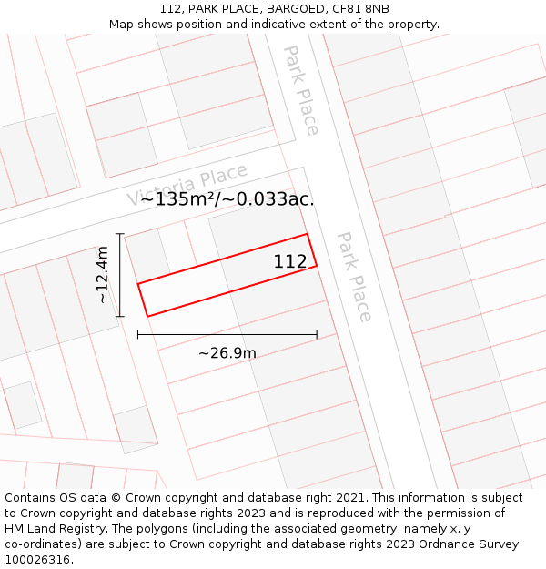 112, PARK PLACE, BARGOED, CF81 8NB: Plot and title map