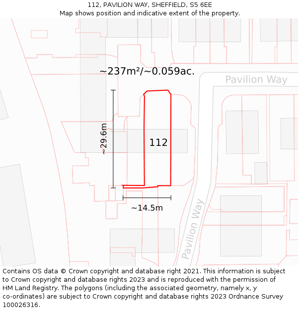 112, PAVILION WAY, SHEFFIELD, S5 6EE: Plot and title map