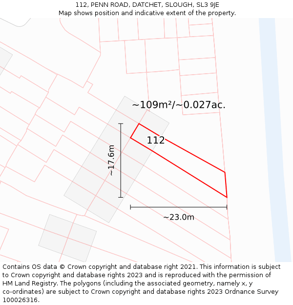 112, PENN ROAD, DATCHET, SLOUGH, SL3 9JE: Plot and title map