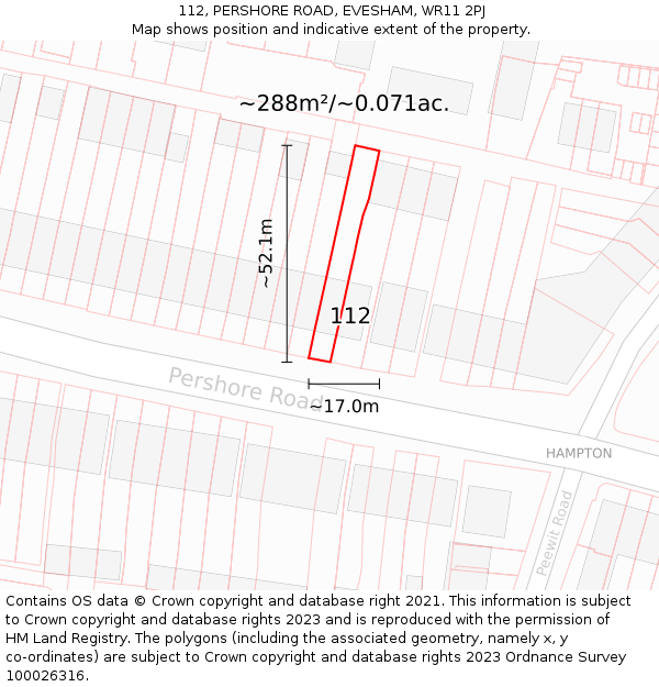 112, PERSHORE ROAD, EVESHAM, WR11 2PJ: Plot and title map