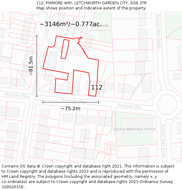 112, PIXMORE WAY, LETCHWORTH GARDEN CITY, SG6 3TR: Plot and title map