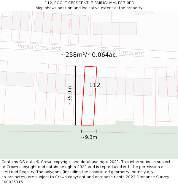 112, POOLE CRESCENT, BIRMINGHAM, B17 0PD: Plot and title map