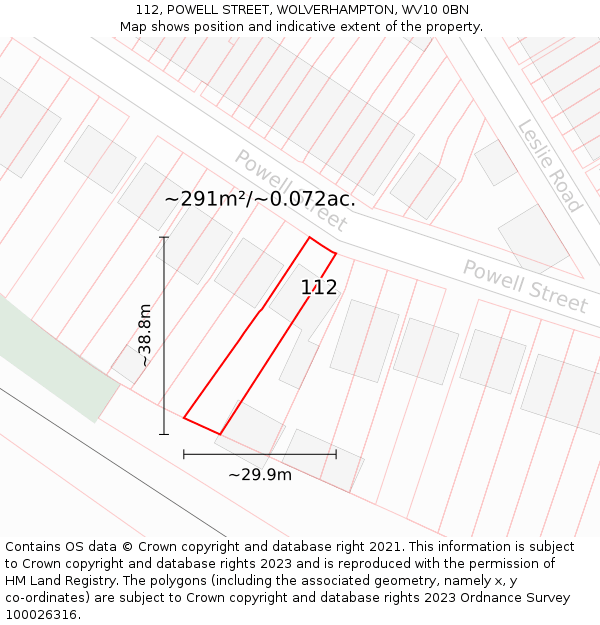 112, POWELL STREET, WOLVERHAMPTON, WV10 0BN: Plot and title map
