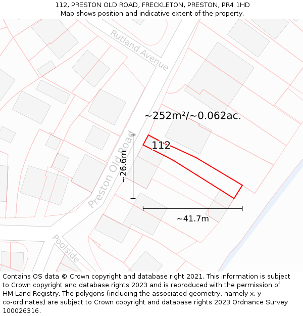 112, PRESTON OLD ROAD, FRECKLETON, PRESTON, PR4 1HD: Plot and title map