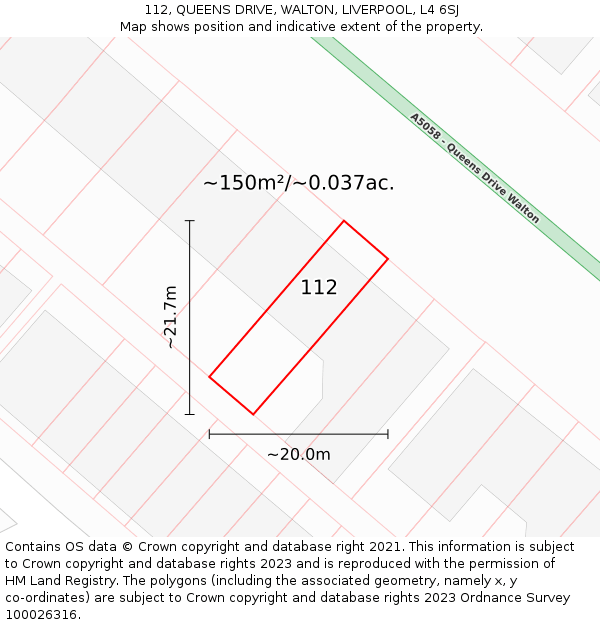112, QUEENS DRIVE, WALTON, LIVERPOOL, L4 6SJ: Plot and title map