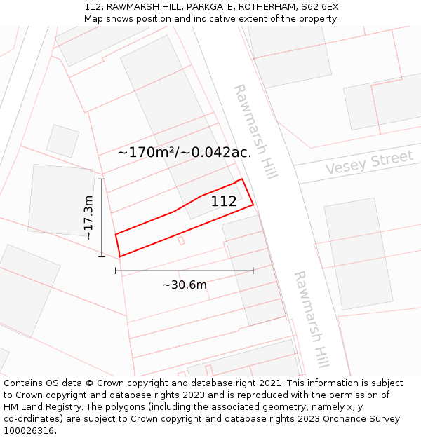 112, RAWMARSH HILL, PARKGATE, ROTHERHAM, S62 6EX: Plot and title map