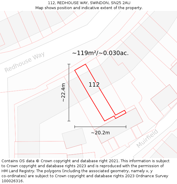 112, REDHOUSE WAY, SWINDON, SN25 2AU: Plot and title map