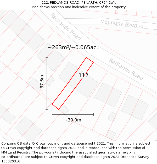 112, REDLANDS ROAD, PENARTH, CF64 2WN: Plot and title map