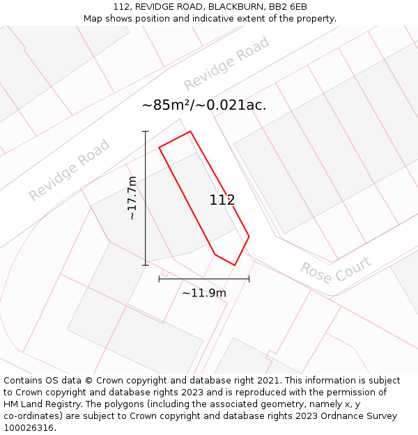 112, REVIDGE ROAD, BLACKBURN, BB2 6EB: Plot and title map