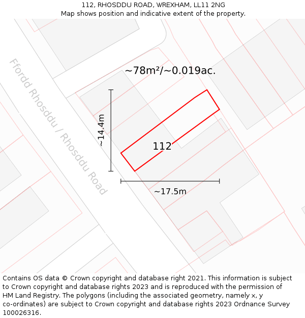 112, RHOSDDU ROAD, WREXHAM, LL11 2NG: Plot and title map
