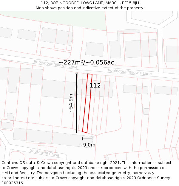 112, ROBINGOODFELLOWS LANE, MARCH, PE15 8JH: Plot and title map