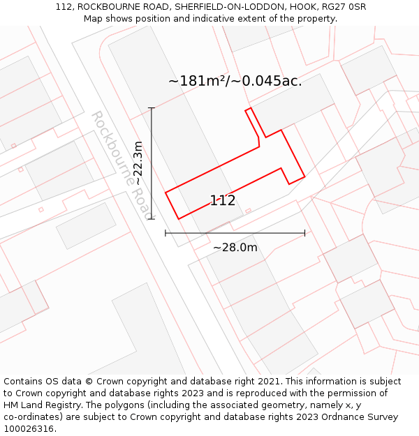 112, ROCKBOURNE ROAD, SHERFIELD-ON-LODDON, HOOK, RG27 0SR: Plot and title map